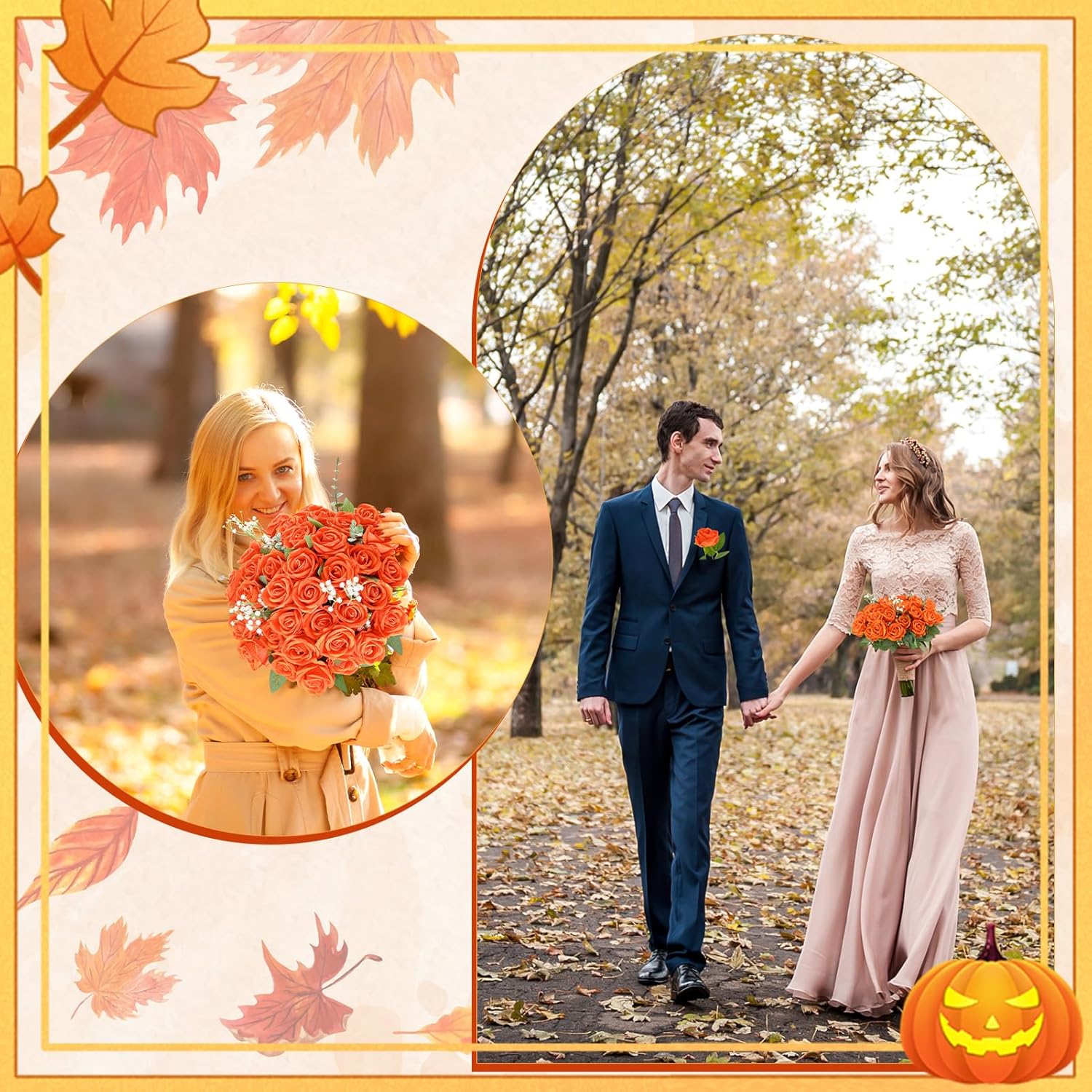 36 Pcs Velvet Burnt Orange Artificial Flowers Bouquet, Fake Rose Long Stem Realistic Fall Bridal Shower Decorations Bulk for Halloween Thanksgiving DIY Wedding Ball Arrangement - Image 5