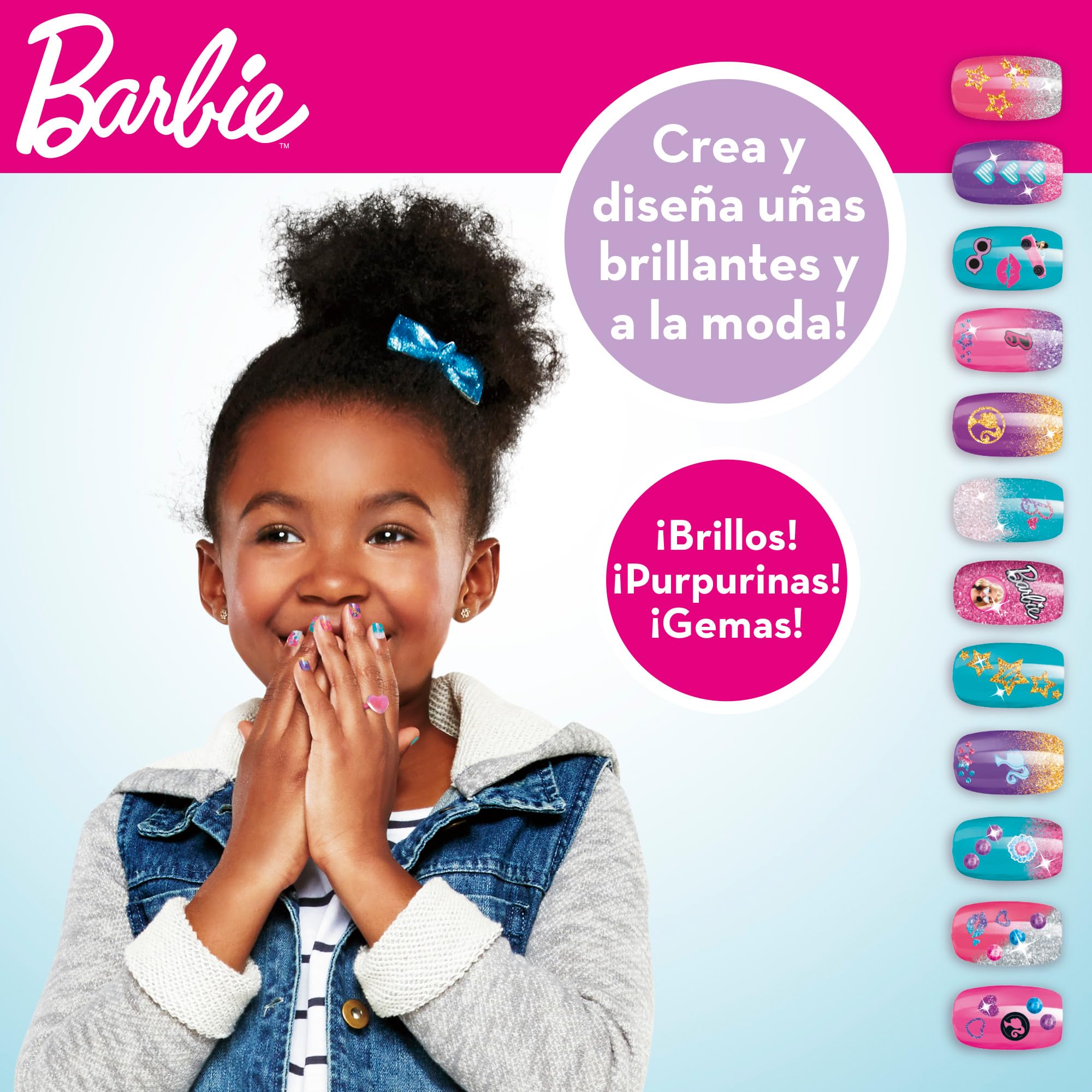 Colorbaby Barbie - Juego manicura niñas con Pegatinas, brillantitos, uñas postizas, Purpurina, esmaltes y Utensilios, con cúpula de Purpurina, Set pintauñas, para niña de 8 años, 48427