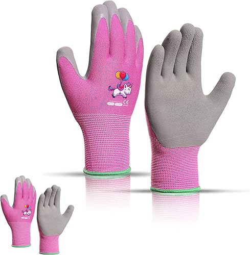KDK Guantes de jardinería para niños de 3 a 5 años, guantes de trabajo de patio para niños pequeños, jóvenes, niñas, niños, guantes de goma de