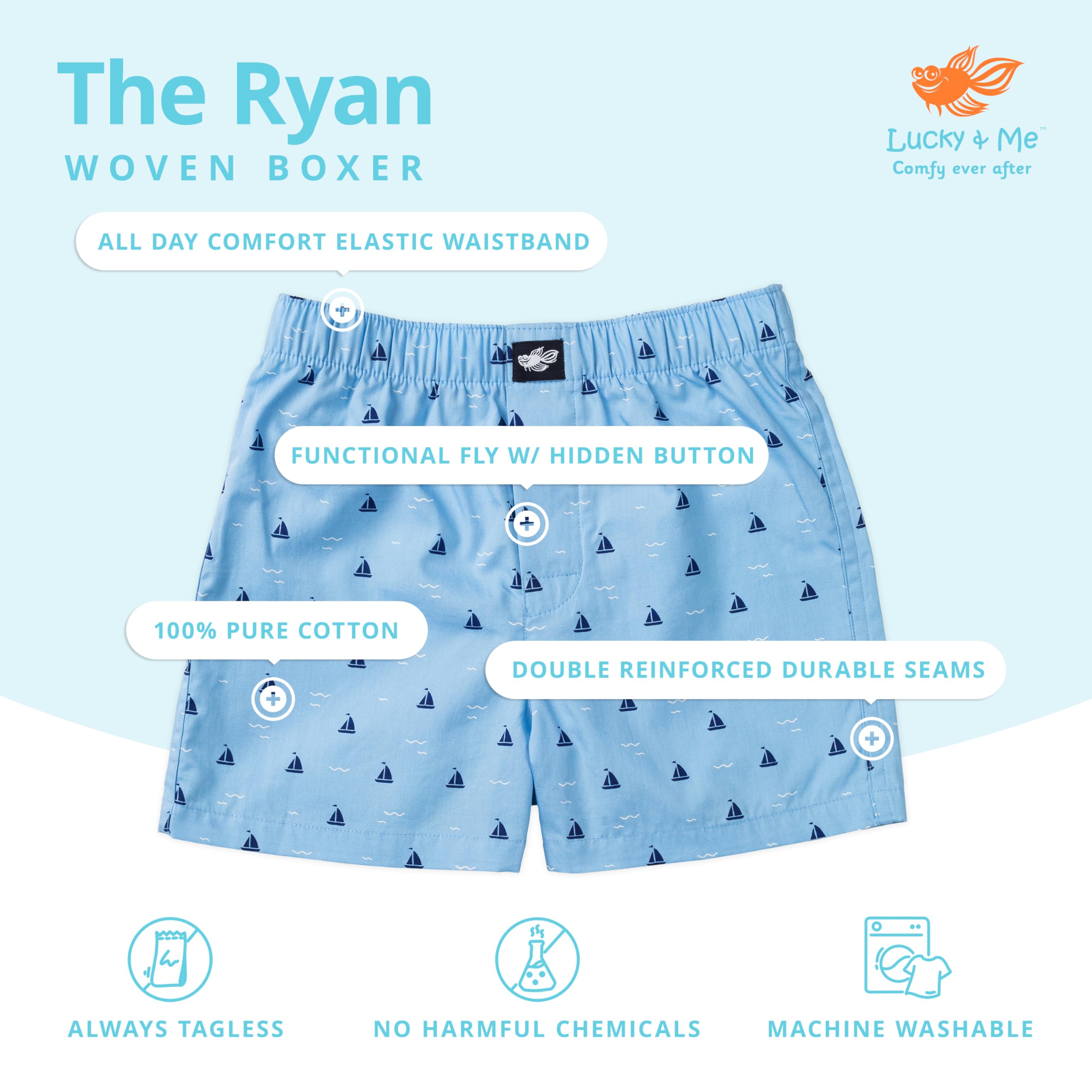 Lucky & Me | Ryan Boys Woven Boxers | 100% Cotton Children's Underwear (5-Pack)