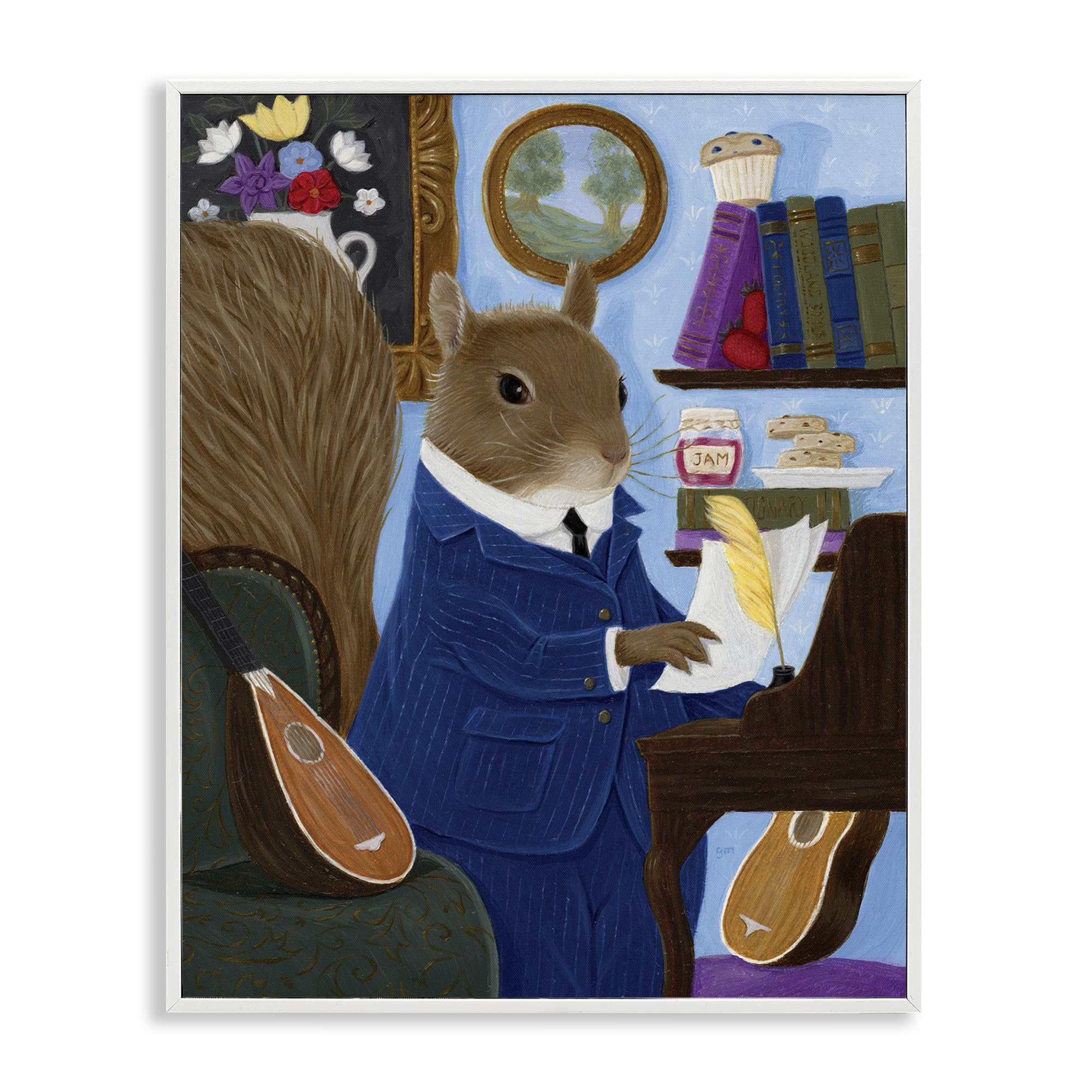 Stupell Industries 'Gentleman Squirrel Composing', Framed Giclee Art, White, 24 x 30 Inches, Easy to Hang and Sturdy, Made in USA, by Gina Matarazzo