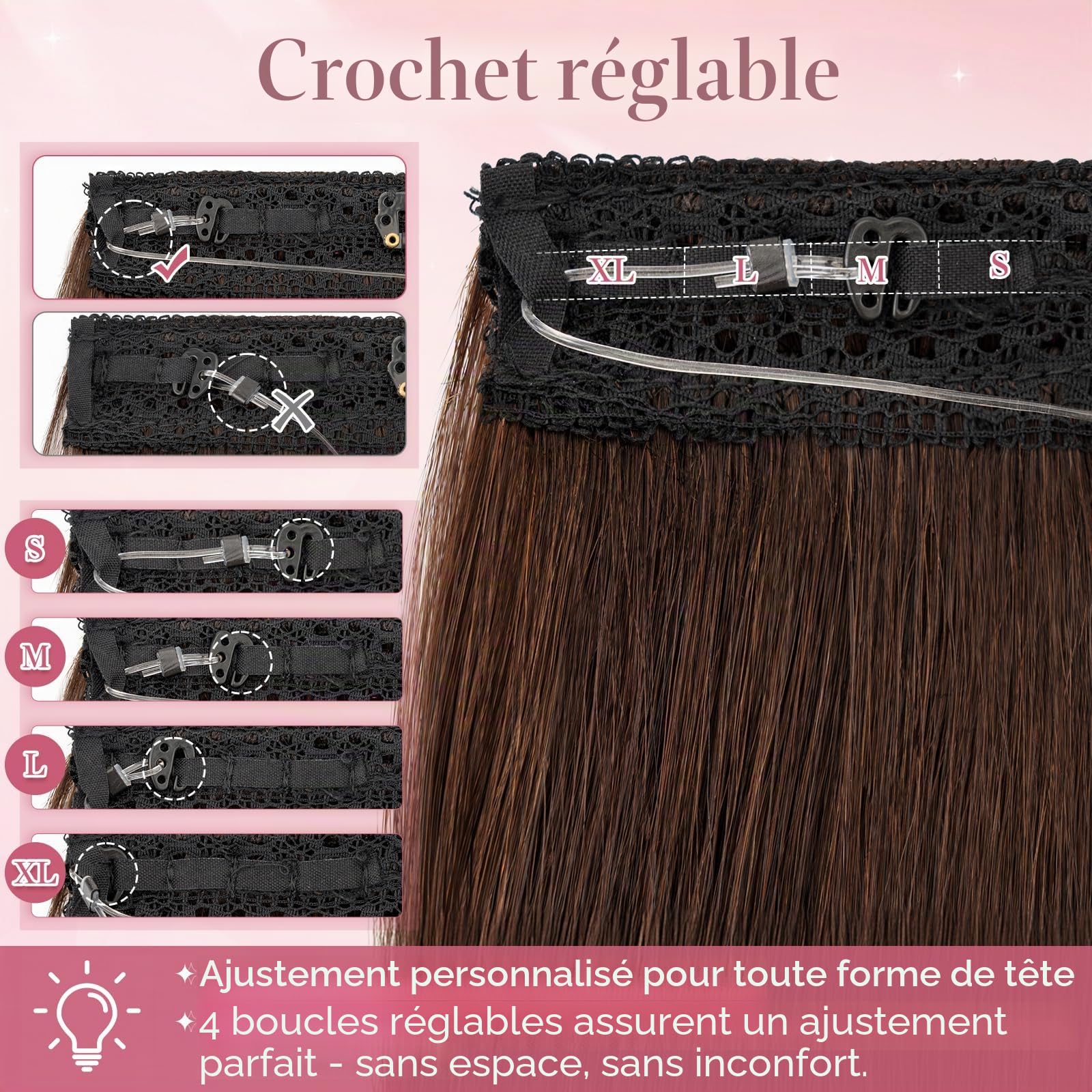 40cm Extension Cheveux Naturel Fil Invisible #2 Marron Foncé Une Bande Cheveux Humains Clip Secrets Wire Hair Extensions Rajout Postiche pour Femme (65g)