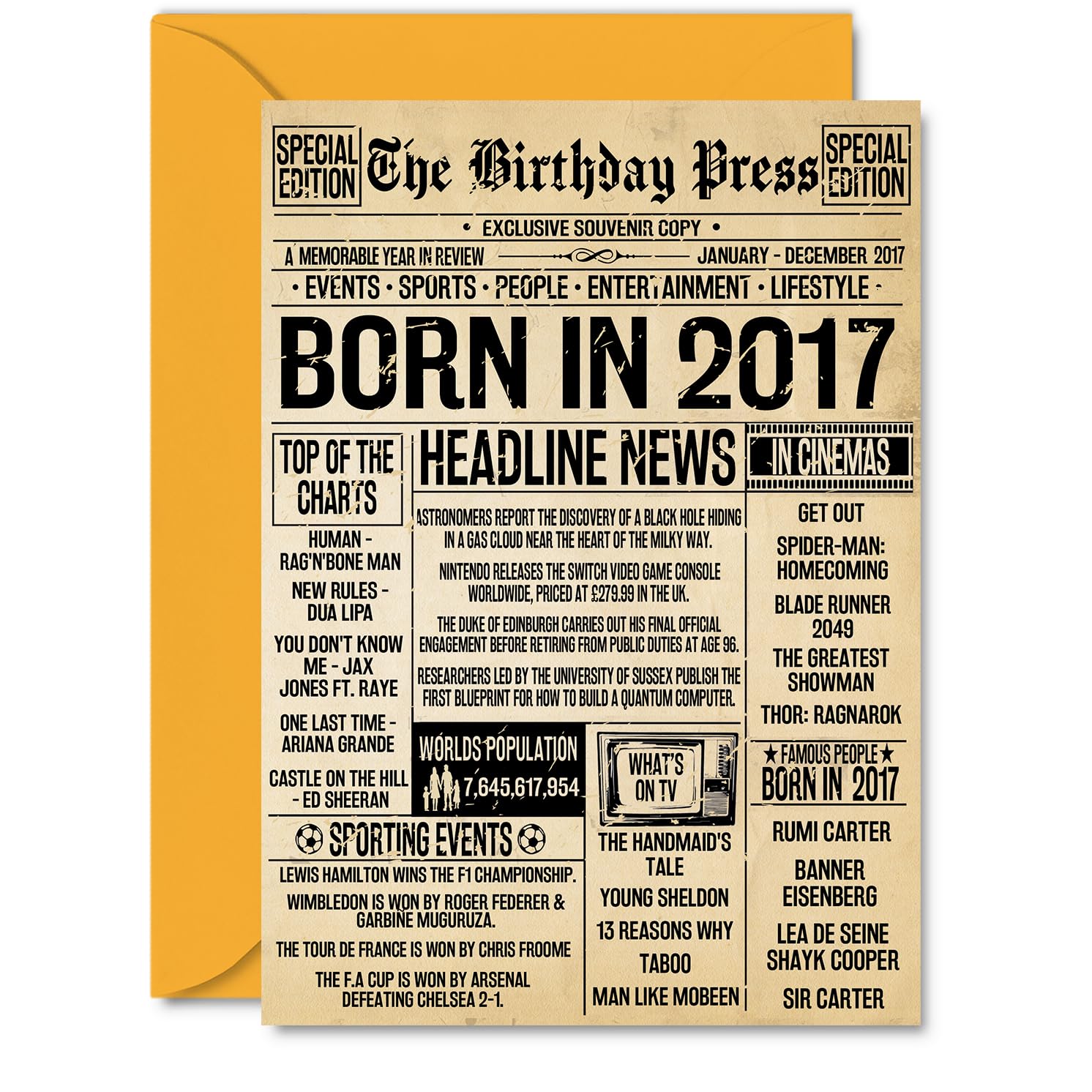 9th Birthday Card for Girls Boys - Bday Press Newspaper 2017 - Happy 9 Birthday Cards for Daughter Cousin Son Sister Nephew Brother, A5 Bday Greeting Cards
