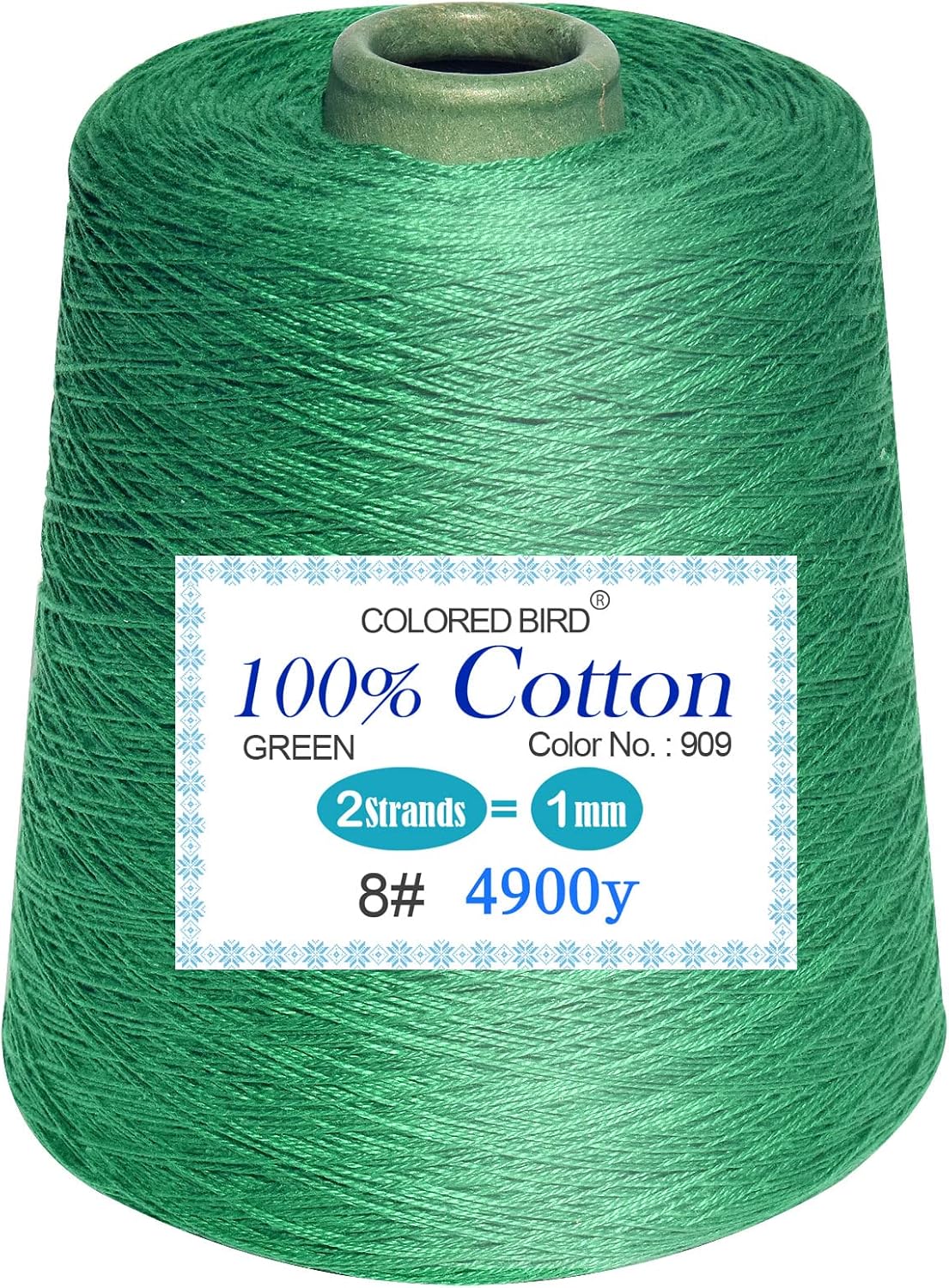 colored bird Size 8 Crochet Thread,Cotton Yarn,500g per Cone.Dark Emerald Green，Color No:909