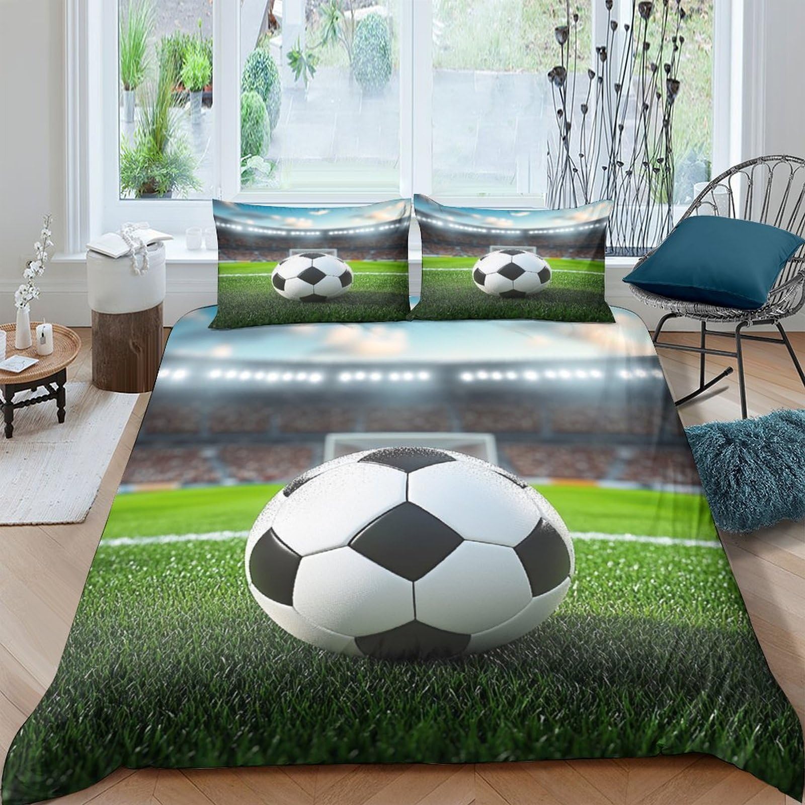 Ctjqhvkz Style-2 3D Printed Football Stadium Fitted Sheet Microfiber Soft Breathable Soccer Goal Mattress Cover For Bedroom Dorm Decor Single（135X200cm）