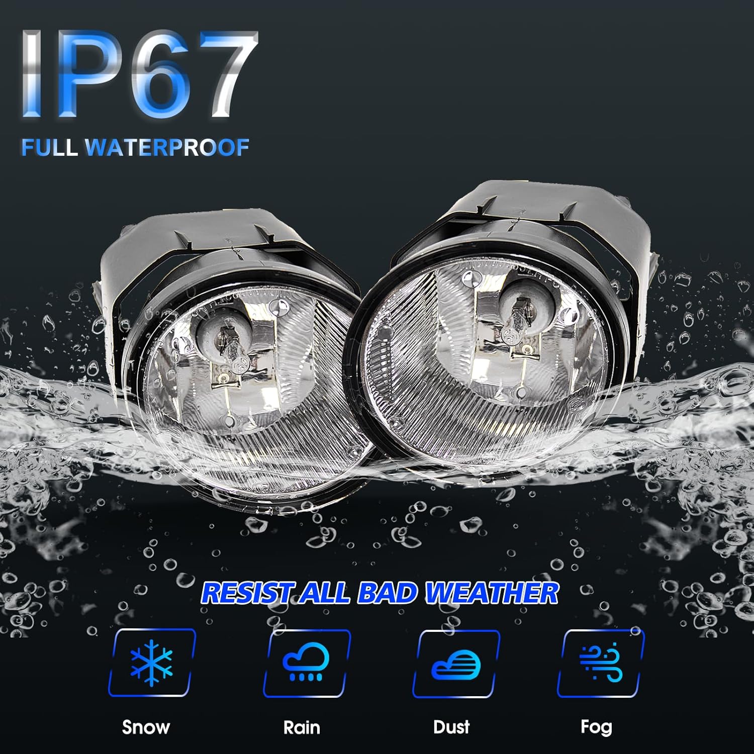 Fog Lights Assembly for 2000-2003 Nissan Sentra, 2001-2004 Frontier, 2002-2004 Xterra, 2000-2001 Maxima Replacement Kit with H3 12V 55W Halogen Bulbs & Switch and Wiring (Clear Lens)