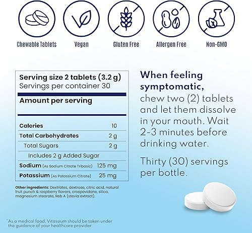 Vista 6 de Vitassium FastChews con electrolitos para reabastecimiento de sodio y potasio, botella de 60 comprimidos FastChews, Fruit Punch