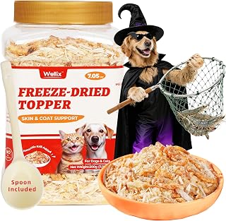 Wellix 7.5oz Dog & Cat Food Topper - Antarctic Krill Treats Freeze Dried Chicken Flavor Low Calorie - Cognitive and Skin & Coat Support - Healthy Cat Treat for Indoor Cats