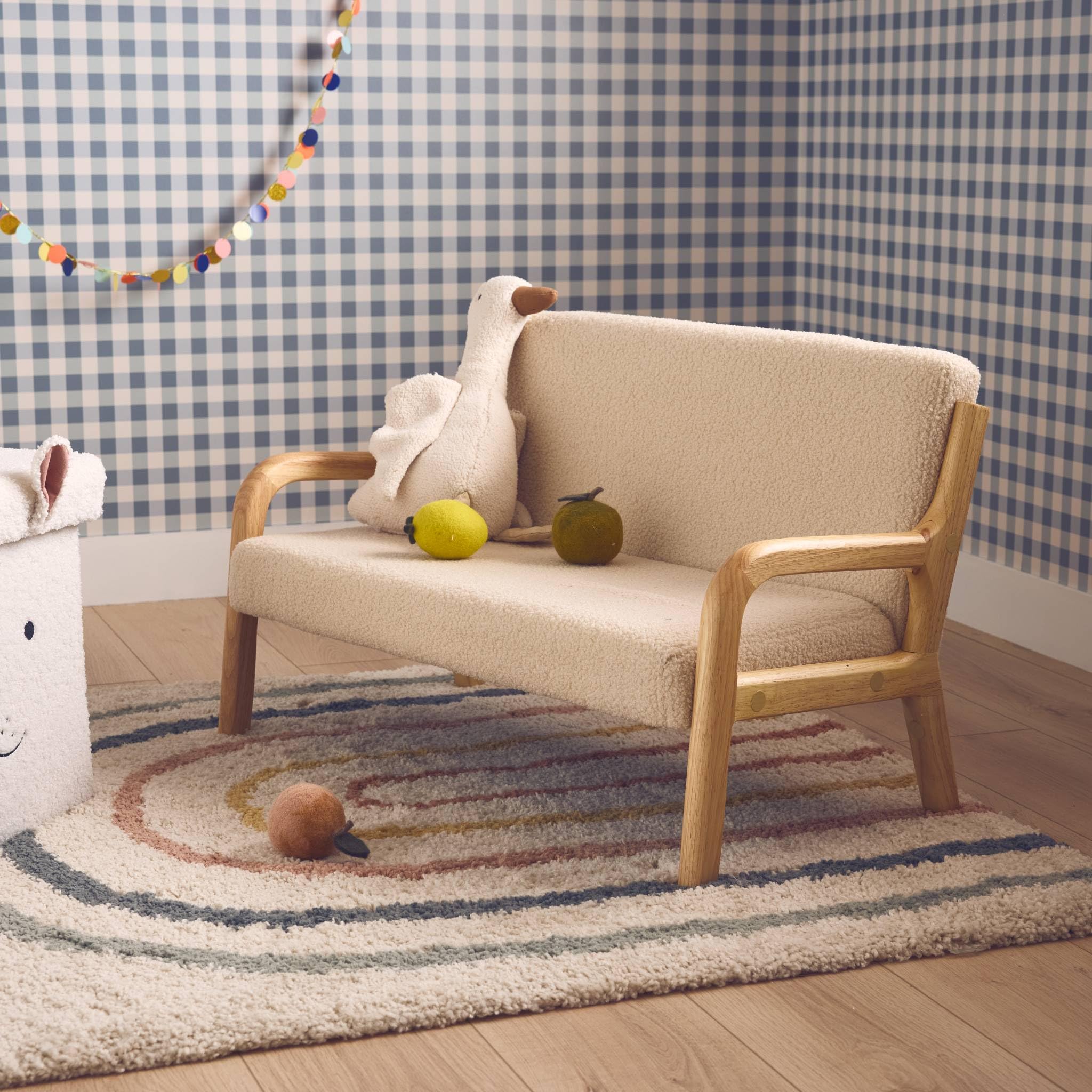 Alice's Garden sweeek - Banquette scandinave Enfant en Bois et Tissu Bouclette Beige 2 Places
