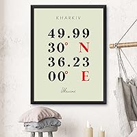 Vista 3 de Mapa de Kharkiv, Ucrania, Coordenadas Multilínea de Colores (8x10)