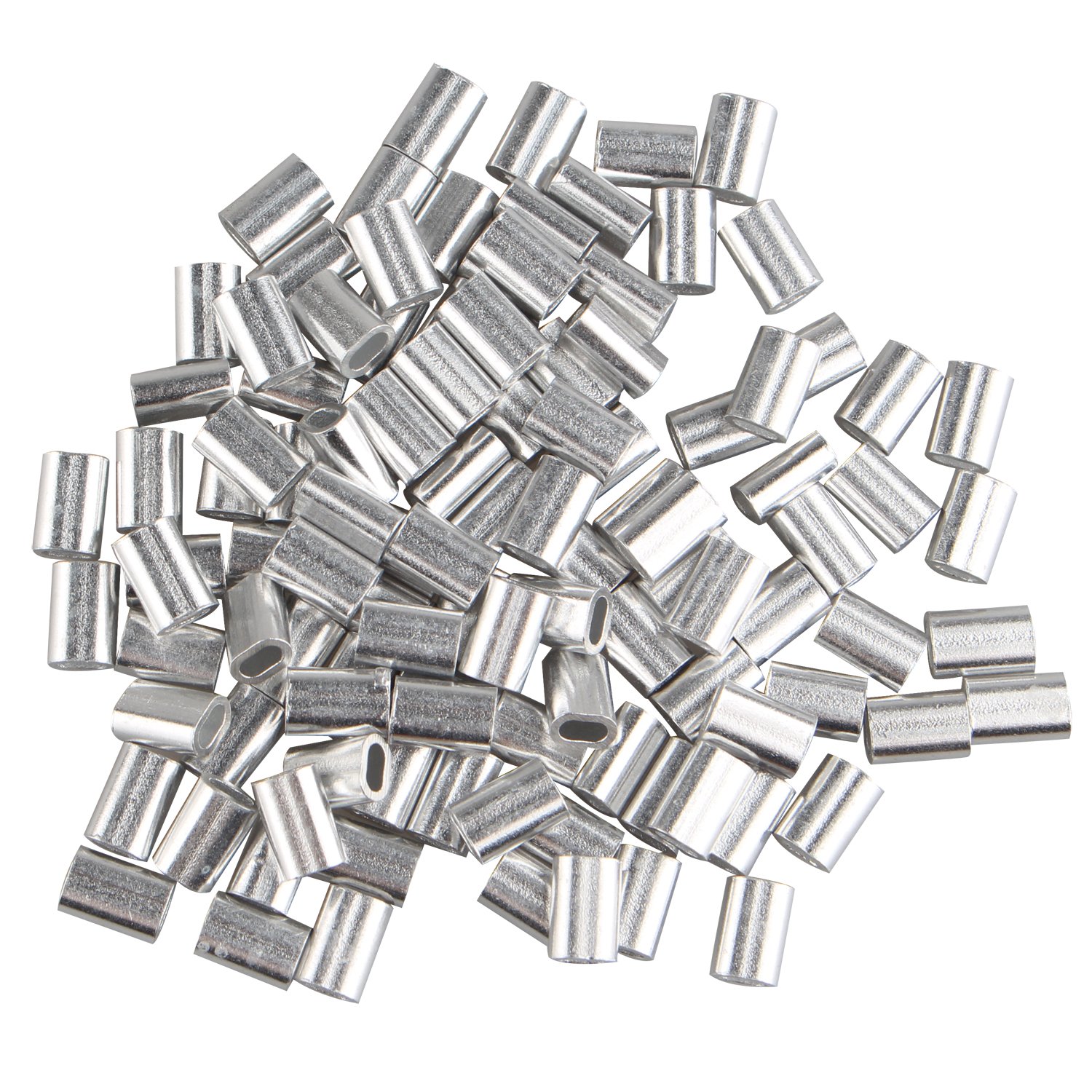 Futheda 100 pcs Aluminum Crimping Loop Sleeve Clips Oval Shaped for 1.5mm Cable Wire Rope Silver Tone