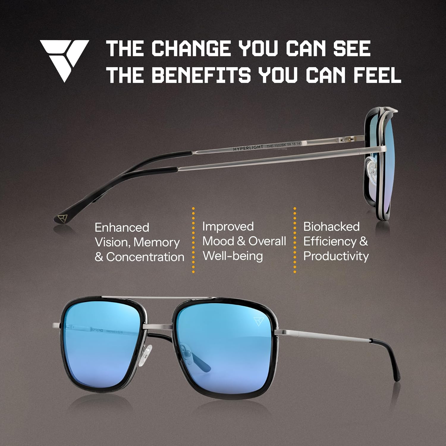 Hyperlight Aviator Black Fullerene C60 UV & bluelight daily shades for men. Unisex luxury sunglasses for women, designer sunglasses for men. Fashion branded harmonized white light eyeglasses w/case - Image 4