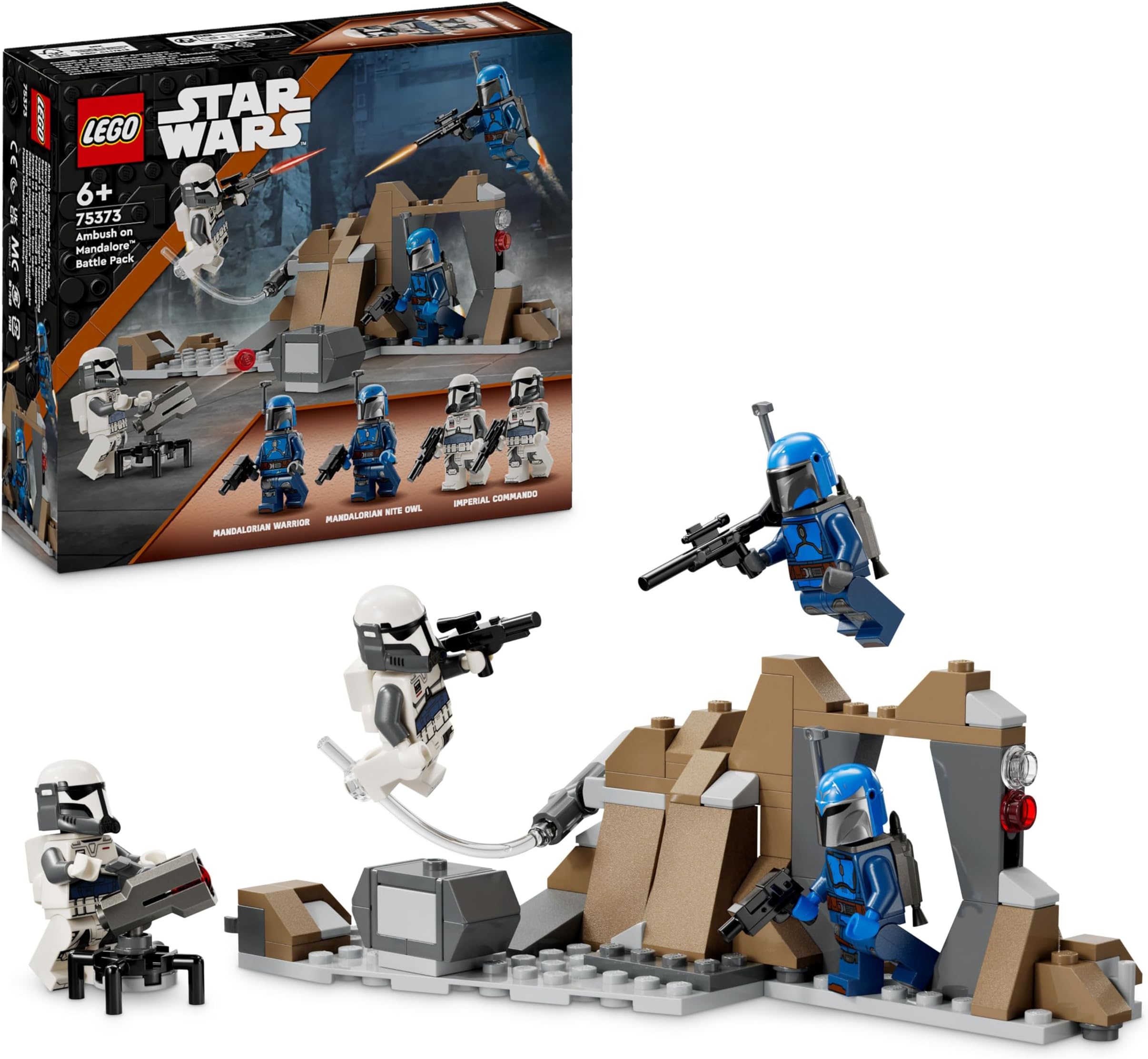 Star Wars: The Mandalorian Ambush on Mandalore Battle Pack, Building Toy for 6 Plus Year Old Boys & Girls, with 4 Character Minifigures, Small Creative Gift for Kids 75373