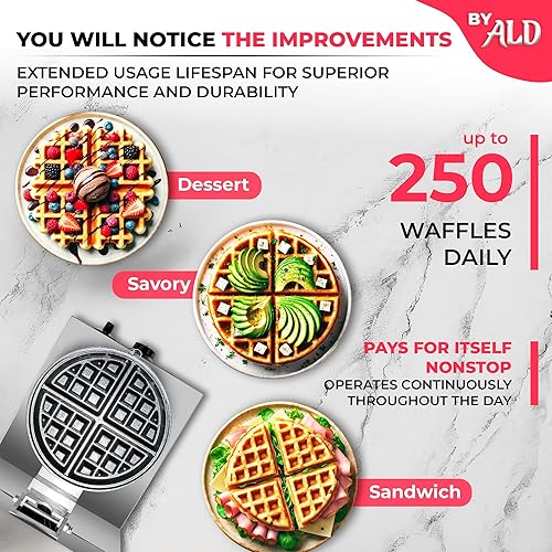 Miniatura 3 de ALDKitchen Gofrera belga gruesa Plancha para gofres con un elegante panel rojo Revestimiento antiadherente Uso comercial 110 V (rotación)