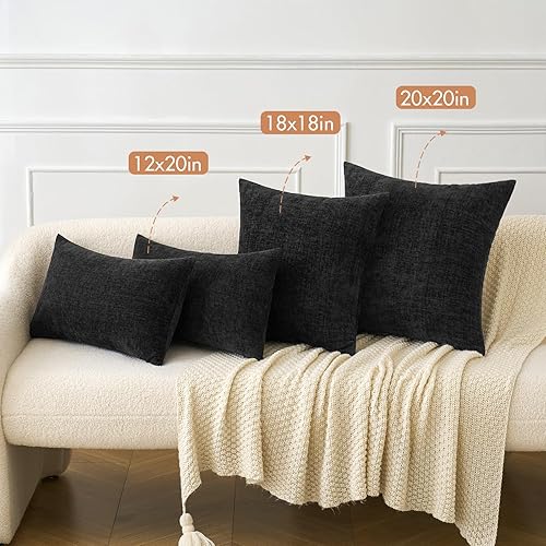 Miniatura 4 de MIULEE Paquete de 2 fundas de almohada de Halloween para sofá de 18x18 pulgadas, fundas de almohada suaves de chenilla negra para sofá, para sala de