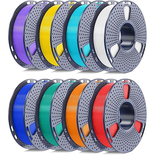 250g PLA Filament 1.75mm Bundle, SUNLU 3D Printer Filament Neatly Wound, Individually Vacuum Packed, 250g Spool, 8 Rolls, White+Red+Orange+Yellow+Green+Blue+Cyan+Purple