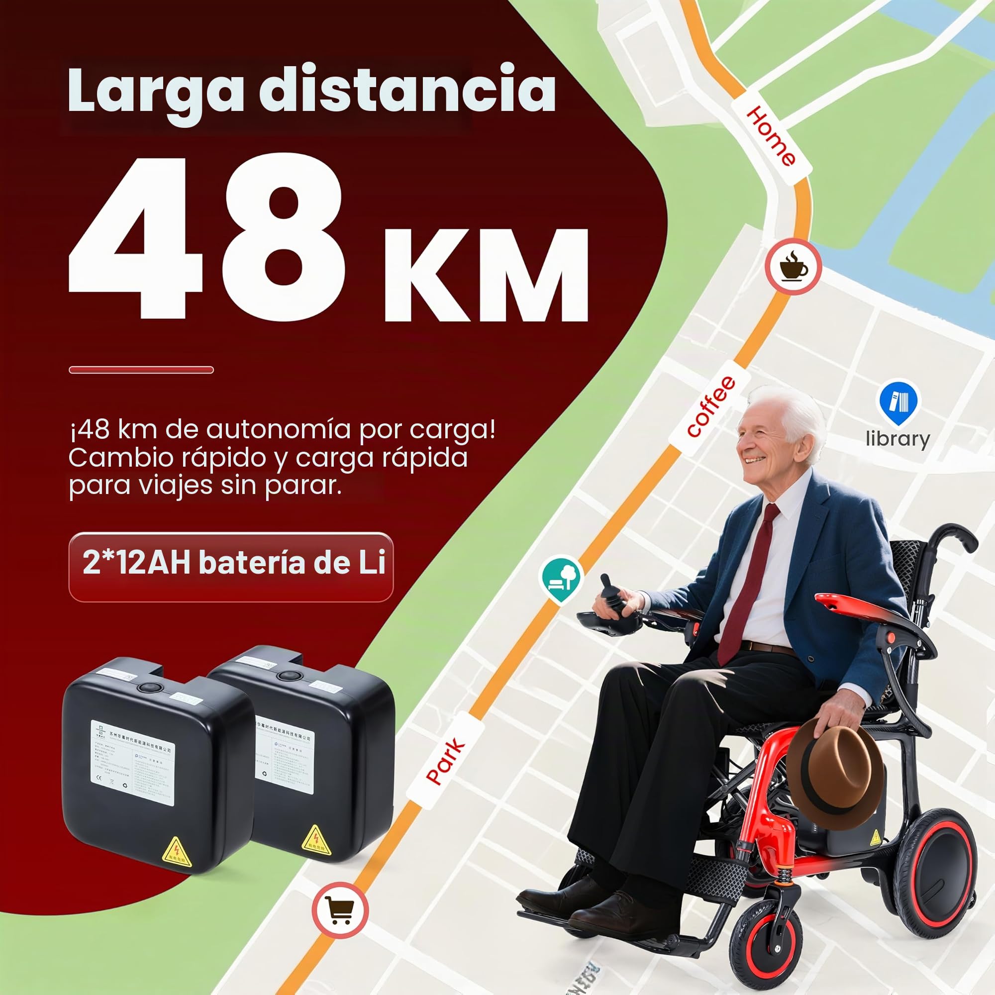 Silla de ruedas eléctrica plegable, solo pesa 13 kg, 2 pilas de 12 Ah, silla de ruedas eléctrica, 45 km de alcance, silla de ruedas de fibra de carbono de alta calidad, con cojín de asiento