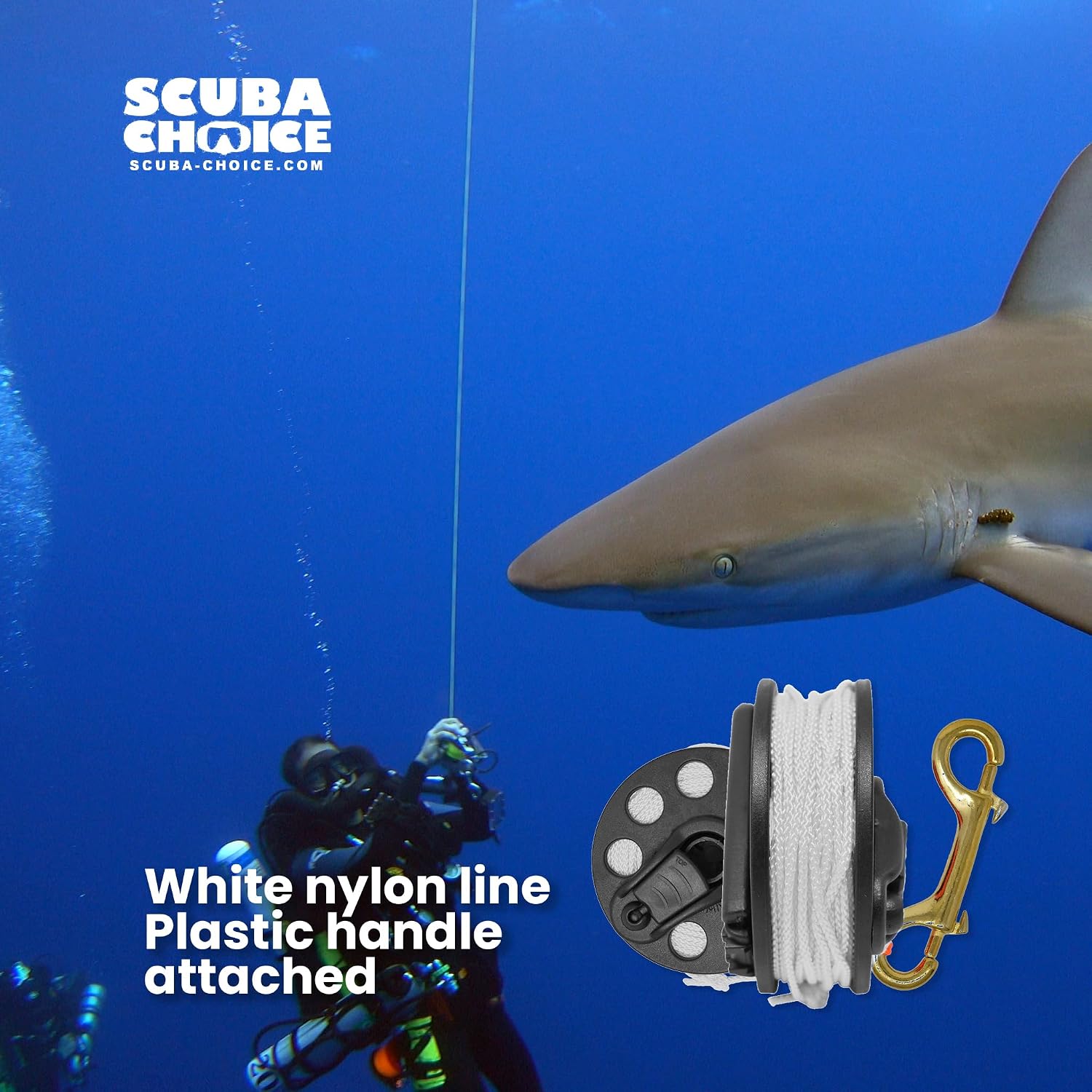 Scuba Choice Finger Spool, 100ft White Nylon Line with Plastic Handle & Brass Clip – Durable, Lightweight, Easy-to-Use Diving Accessory for Spearfishing and Freediving