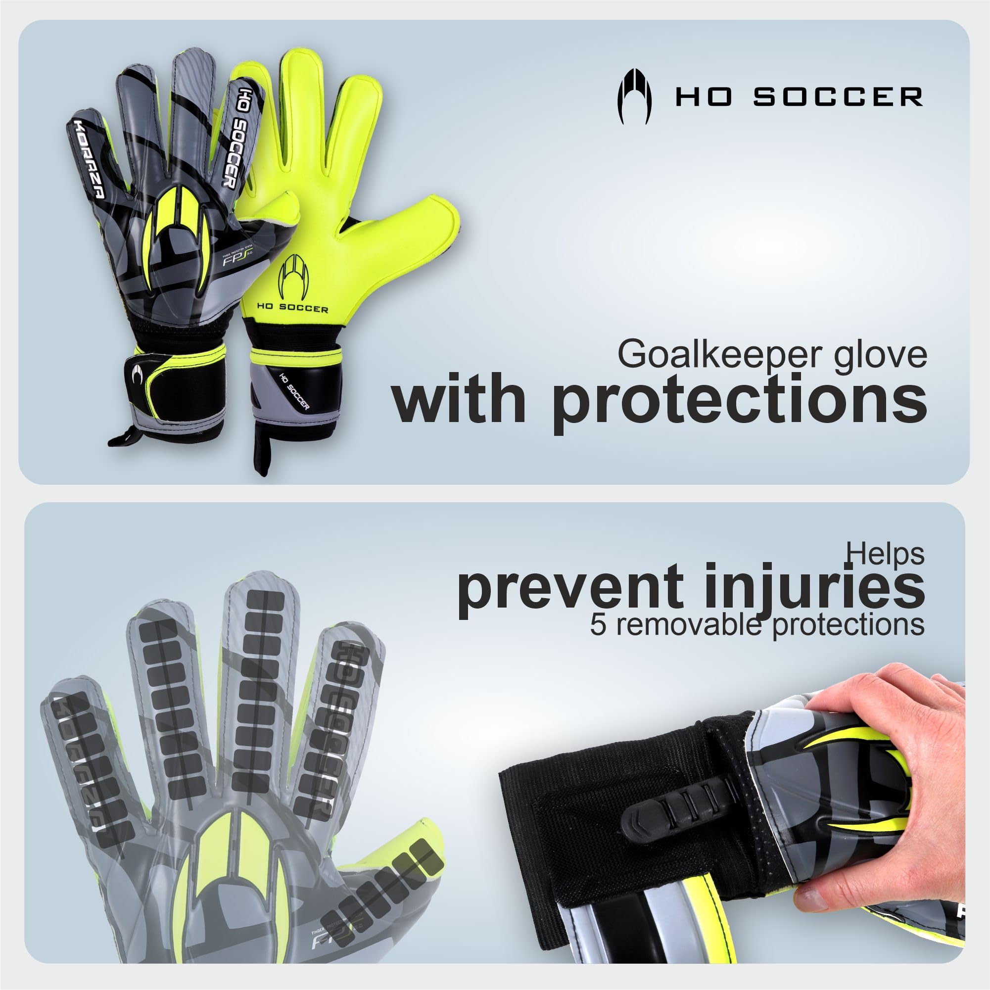 Guantes de Portero KORAZA HO Soccer con Protección Dedos Extraíbles Gris Lima