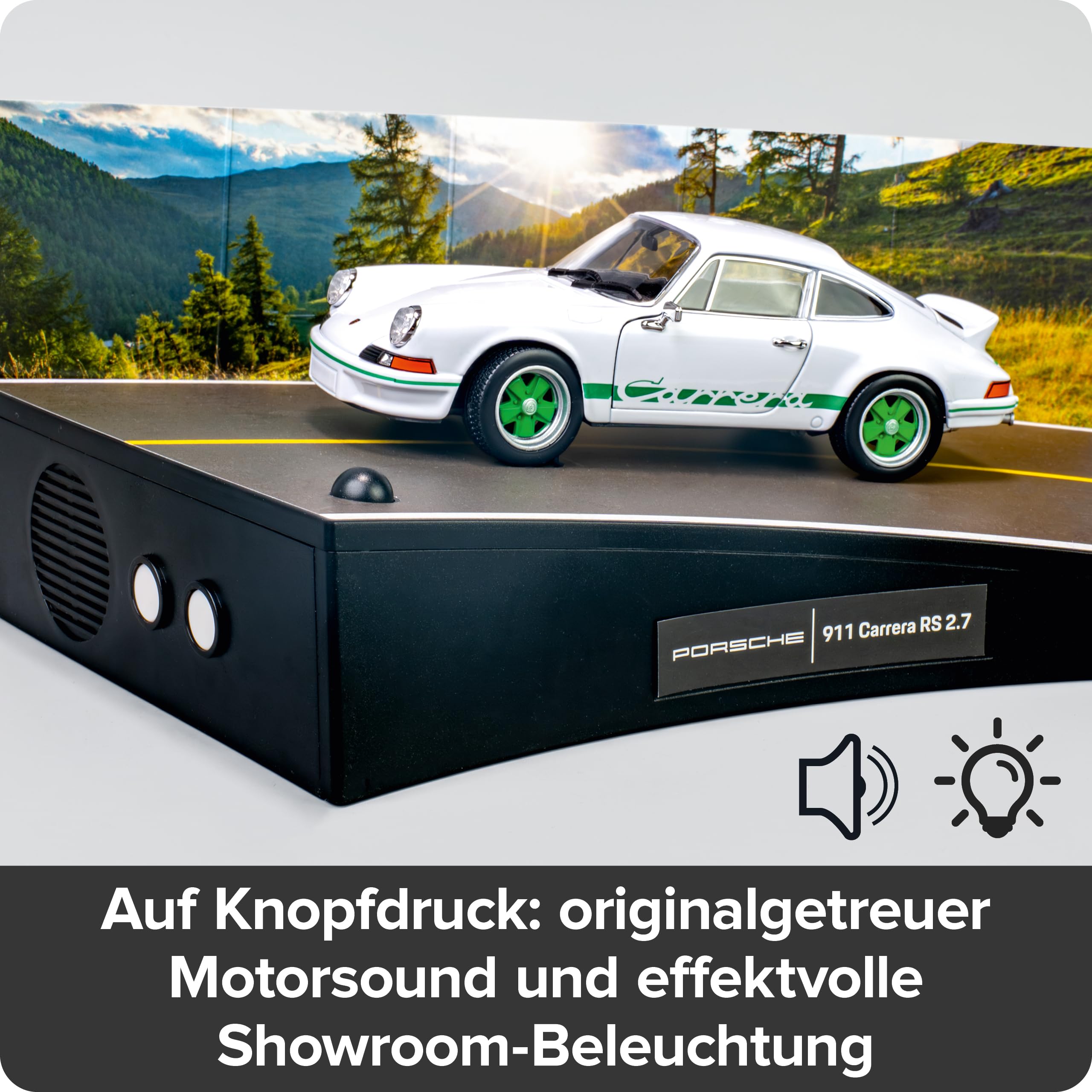 Franzis 67267 - Porsche 911 Carrera RS 2.7 - Build Your Legend - detailgetreuer Modellbausatz inkl. Soundmodul, LED-Beleuchtung, Begleitbuch