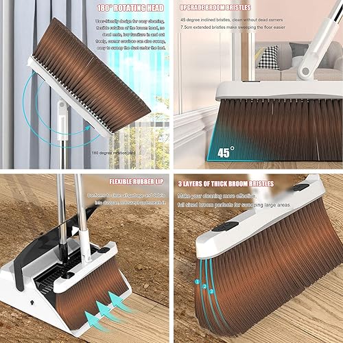 Miniatura 2 de Juego de escoba y recogedor, escoba giratoria de 180 grados, resistente al viento, recogedor de escombros, juego combinado de recogedor de pie para