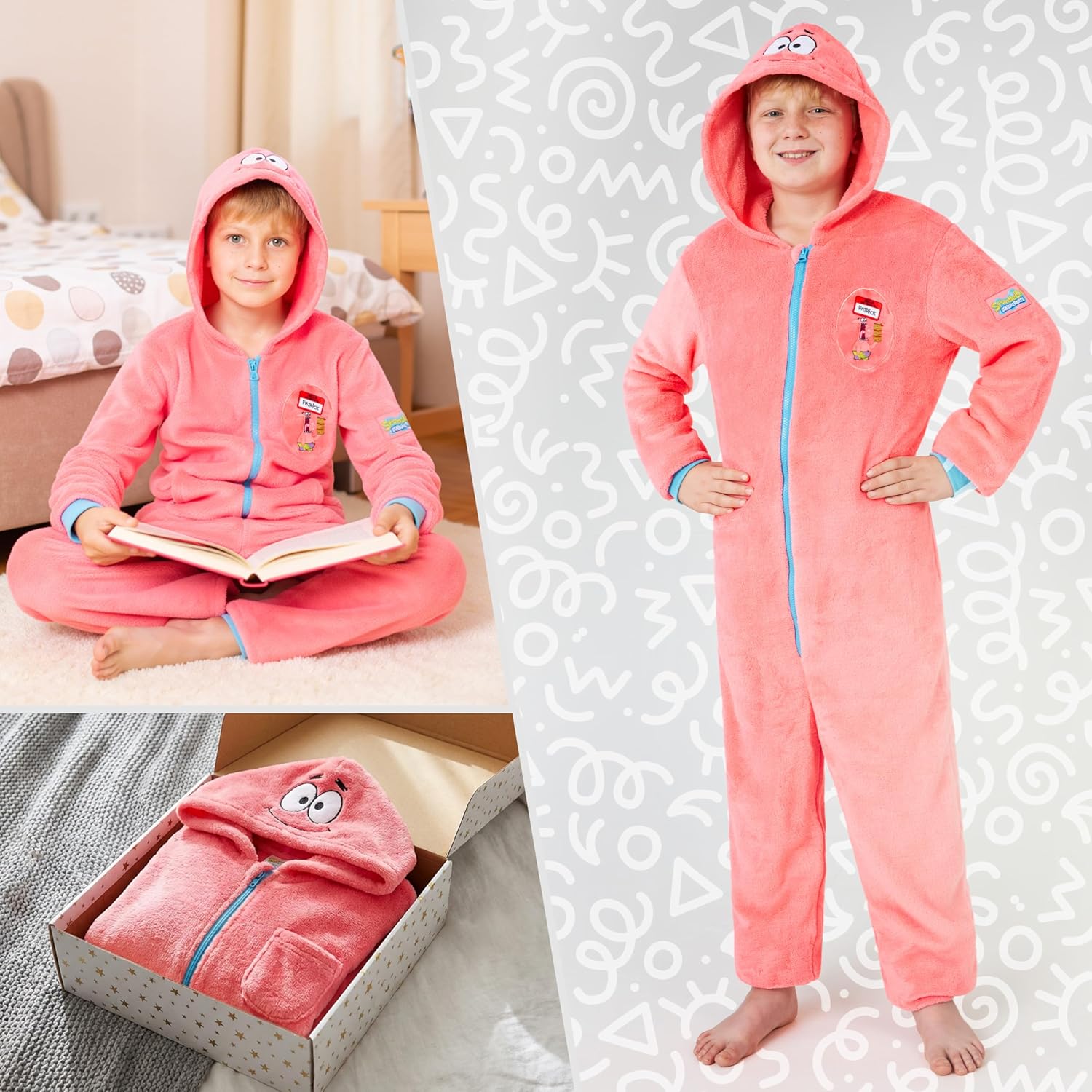 SPONGEBOB SQUAREPANTS One-Piece Pajamas for Kids, 5‑14 years, Hooded Fleece Jumpsuit, Loungewear, Gifts for Girls, Boys - Image 4