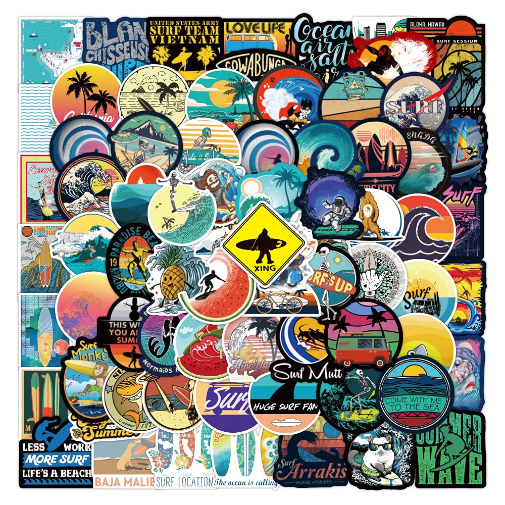 Ausikou 100 Surf Aufkleber Set – Bunte Vinyl-Sticker Für Surfbrett, Laptop & Wasserflaschen