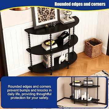 Half Moon Console Table, 3 Tier Wood Entryway Table for Living Room, Semi Circle Sofa Table for Hallway and Porch
