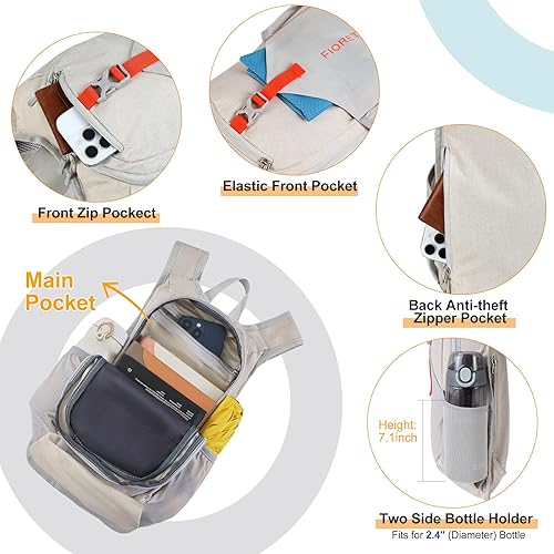 Miniatura 4 de FIORETTO Mochila de senderismo de 10L para mujeres y hombres, mini mochila plegable ligera para acampar viajes al aire libre, beige