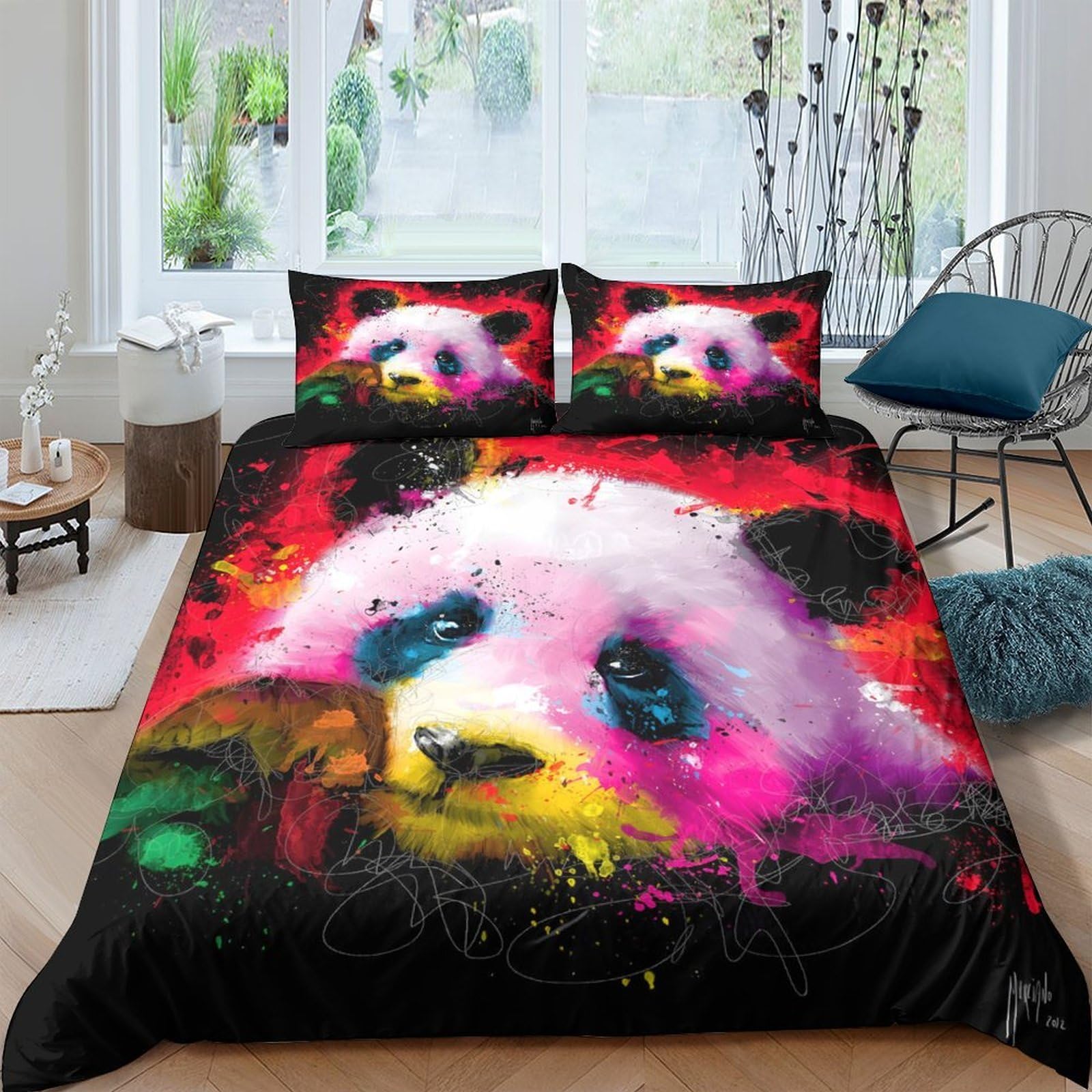 Ctjqhvkz Style-10 3D Printed Colorful Panda Fitted Sheet Microfiber Soft Breathable Graffiti Panda Bed Cover For Bedroom Guestroom Mattress Decor Single（135X200cm）