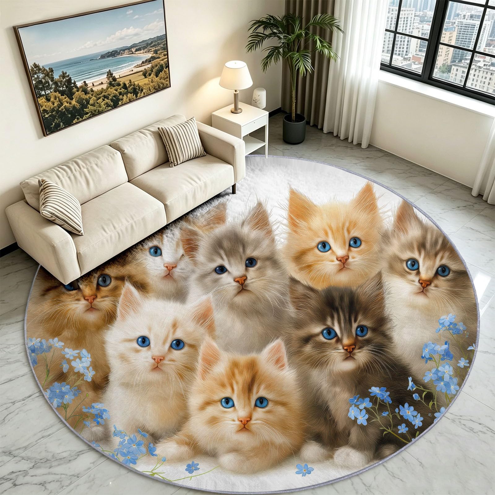 Tapis rond 160 cm motif chat mignon et doux pour la maison