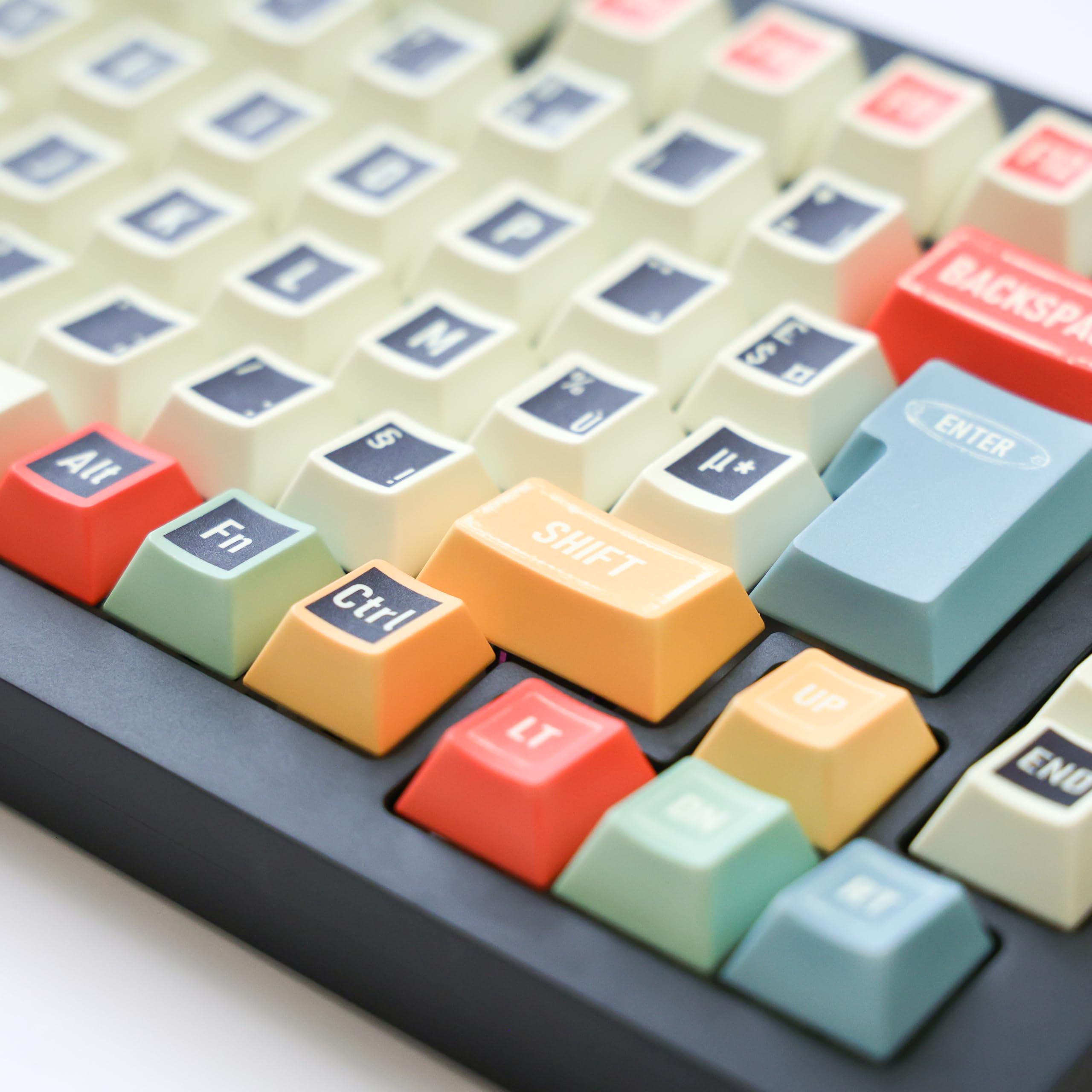 Keycaps Rétro PBT 143 Touches, Compatible AZERTY/QWERTZ, Profil Cherry, Layout ISO et ANSI, pour Clavier Mécanique/Magnétique 60%, 65%, 75%, 100%, FR/DE/en/ES (FR)