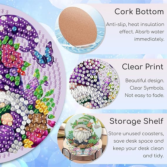 8 PCS Gnome Diamond Art Coasters Diamond Painting Coasters Kits with Holder