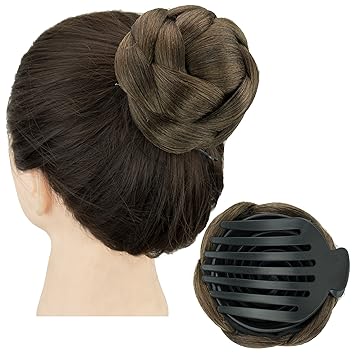 IMISSU Braided Chignon Dancer Hair Donut Hairpieces Scrunchie Claw Hair Bun Updo for Wedding Party (M1 Mix Brown)