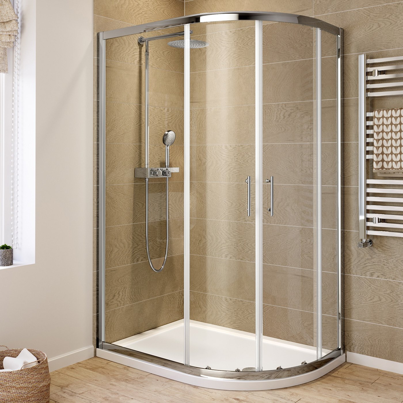 iBathUK 1200 x 800 Quadrant 6mm Thick Sliding Glass Shower Enclosure Reversible Cubicle Door