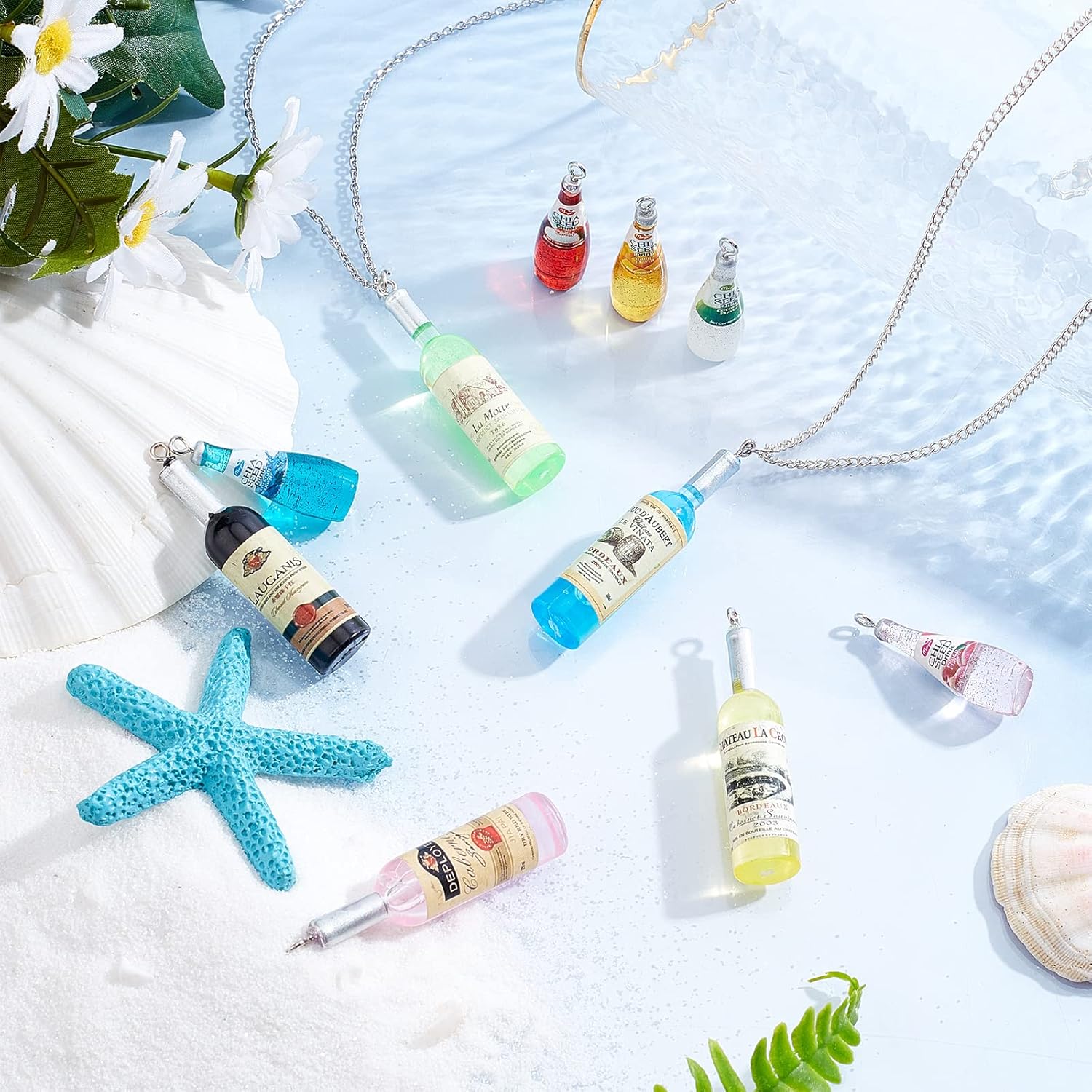 SUNNYCLUE 24Pcs 12 Style Wine Bottle Label Random Charms Large Resin Pendants with Loop Earring Necklace Keychain for Starter DIY Jewelry Making Accessories 1.4" 2.1" Crafts Charm - Image 5