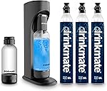 Drinkmate OmniFizz Sparkling Water Maker & Soda Streaming Machine | Carbonates Any Drink | ULTIMATE BUNDLE | Includes Three 60L CO2 Cartridges + Two BPA-Free Bottles (Matte Black)