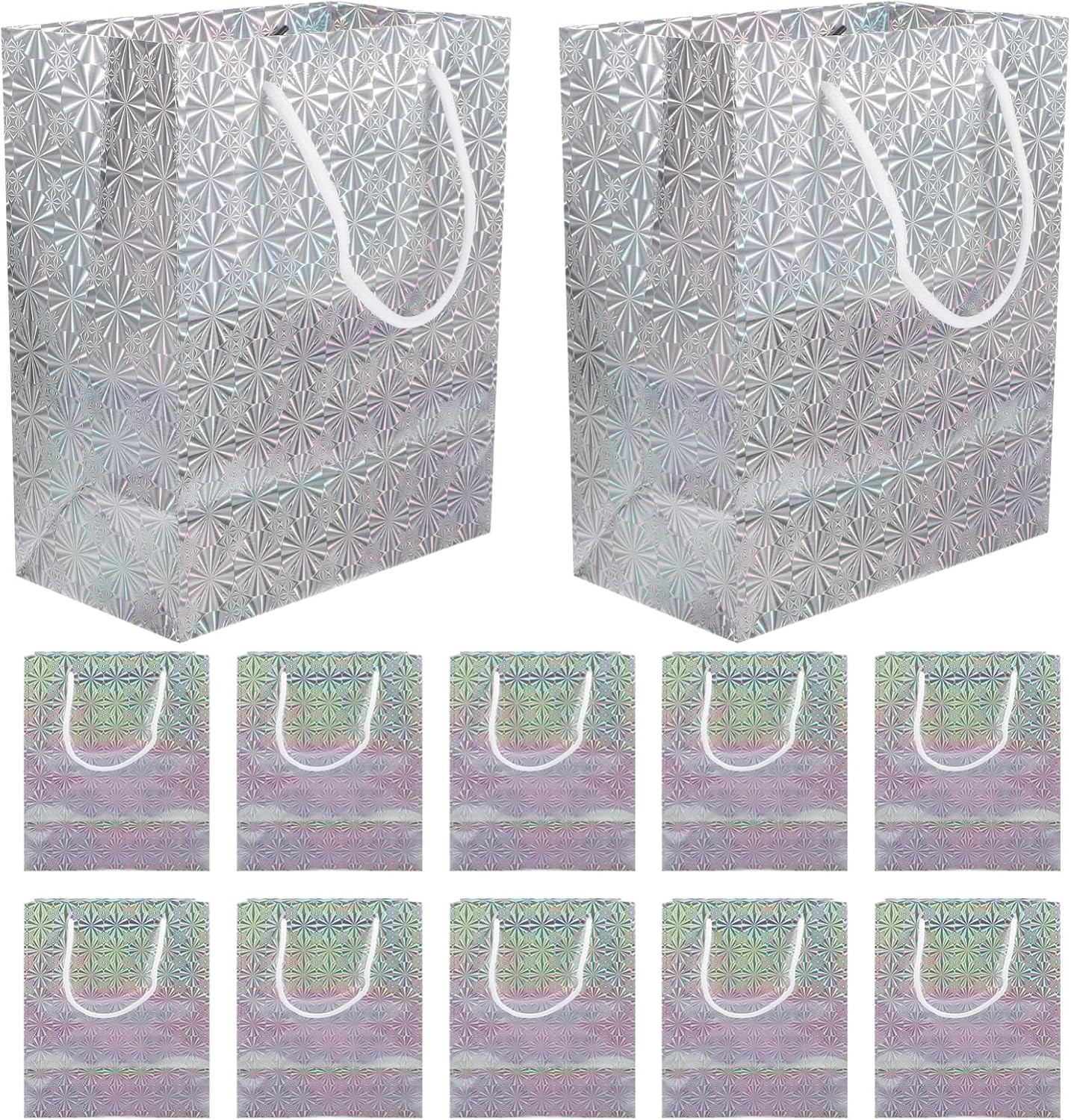 Silver Paper Bags with Handles 12pcs Small Decorative Gift Xmas Halloween
