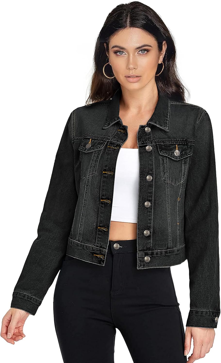 Hybrid & Company Women's Long Sleeve Denim Jackets Basic Button Down Jean Jacket with Pockets