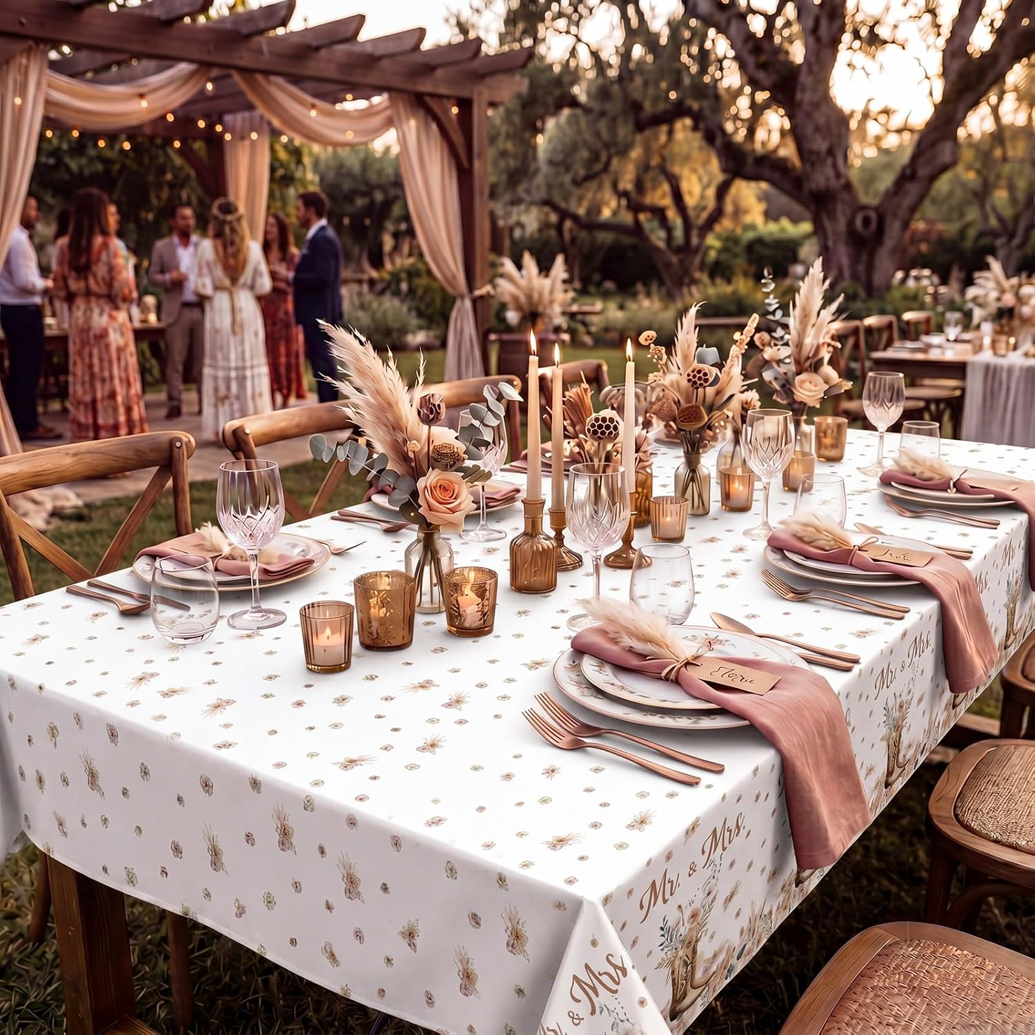 Yungyan 3 Pcs Boho Cowgirl Wedding Plastic Tablecloth 54 x 108 Inch Cowgirl Bridal Shower Party Supplies Floral Boots Mr and Mrs Table Cover for Country Wedding Reception Engagement Bachelorette Party