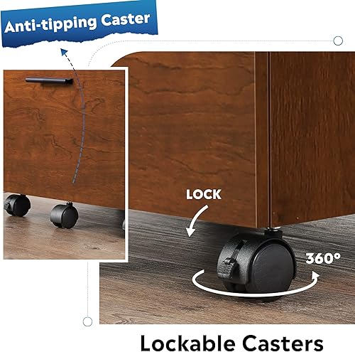 Miniatura 6 de DEVAISE Archivador de 3 cajones para oficina en casa, archivador de madera debajo del escritorio, soporte de impresora rodante con ruedas, nogal