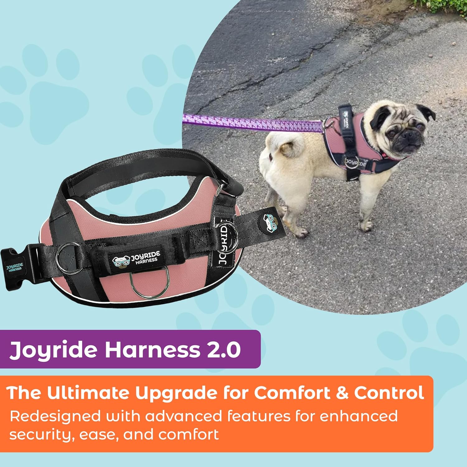 Joyride Harness 2.0 - The Original Side Ring No Pull Dog Harness - No Choke, Escape Proof, Reflective, 3 Leash Clips, Quick Fit Pet Vest - Easy Walks & Training - for Small, Medium & Large Dogs