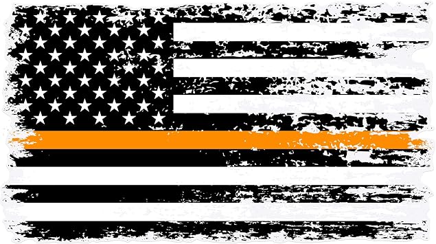 Stickios Search & Rescue Sticker - Tattered American Flag Thin Orange Line Decal for Cars, Trucks & Vehicle Windows - Made in USA 5.9 x 3.2 inches