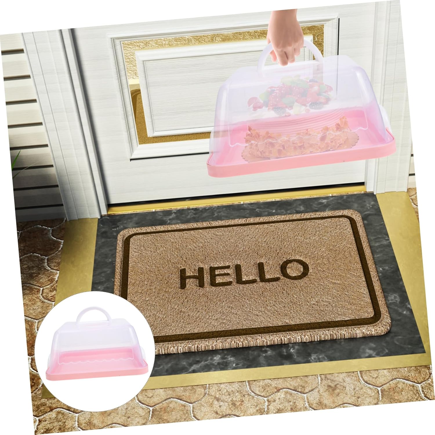 TOYANDONA Portable Plastic Cake Carrier Box with Handle Thick Transparent Square Birthday Cake Container for Parties and Outdoor Events