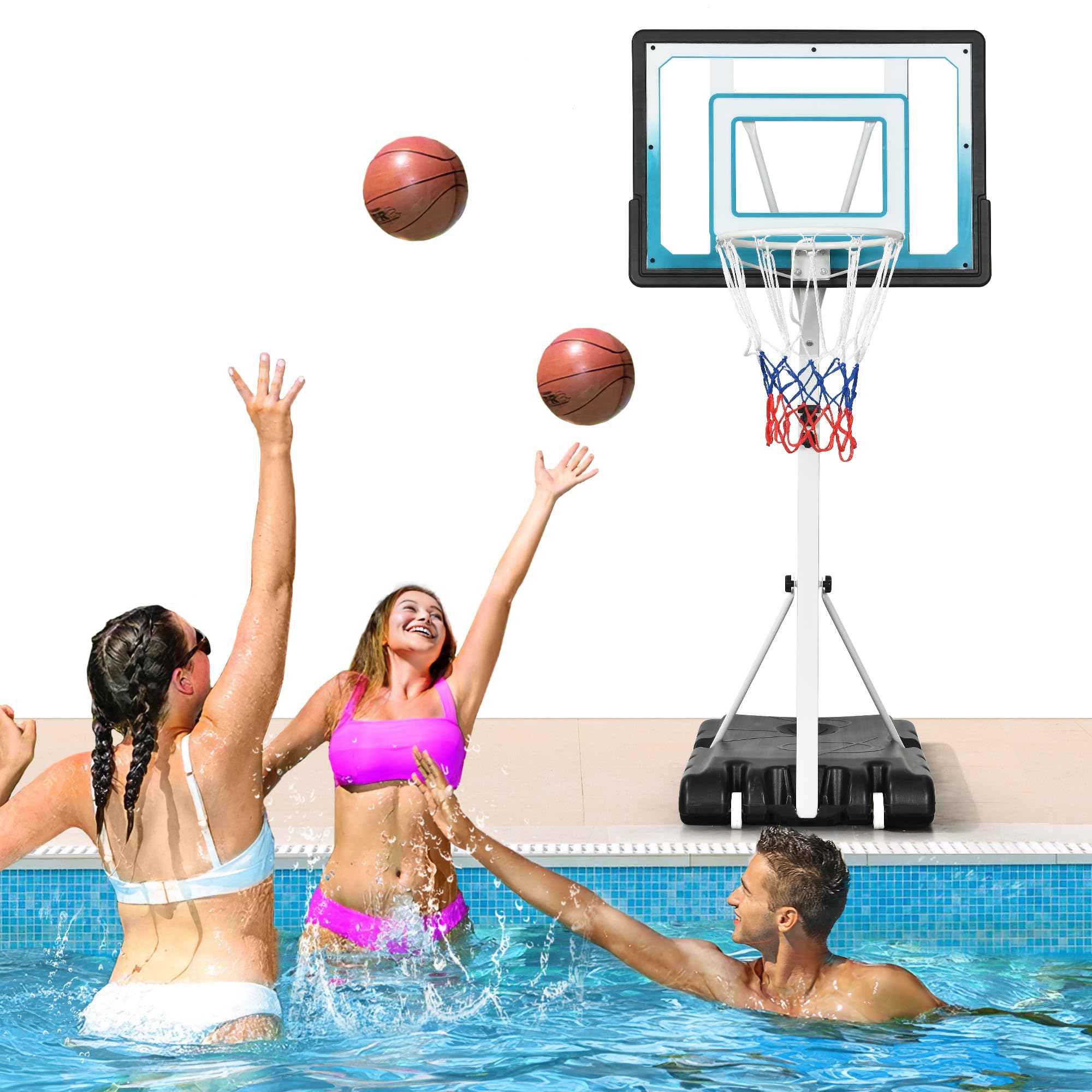DWVO Pool Basketball Hoops, Swimming Poolside Basketball Goal, Portable Basketball Hoop Outdoor