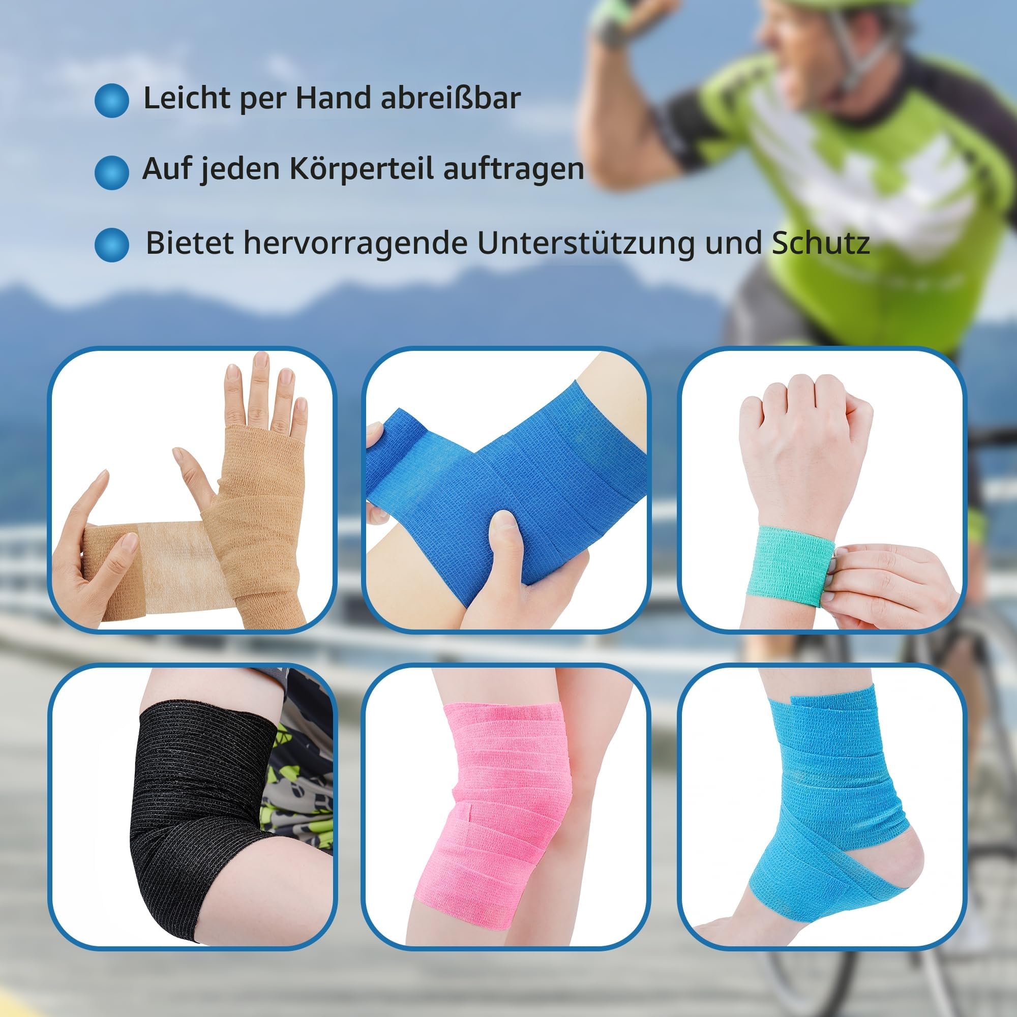 Selbsthaftende Bandage Selbstklebende Haftbandage 10cm X 4,5m, Elastischer Selbstklebender Verband für Handgelenk- und Knöchelschutz (blau)