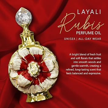 Swiss Arabian Layali Rubis Arabian Perfume Oil Fragrance with Rose, Pear and Orange Flower Luxury Products From Dubai Long Lasting & Addictive Parfum Arabic Perfume Oil for Women (0.5 oz) | Fragrance with Rose, Pear and Orange Flower, long lasting addictive parfum, luxury products from Dubai, alcohol free