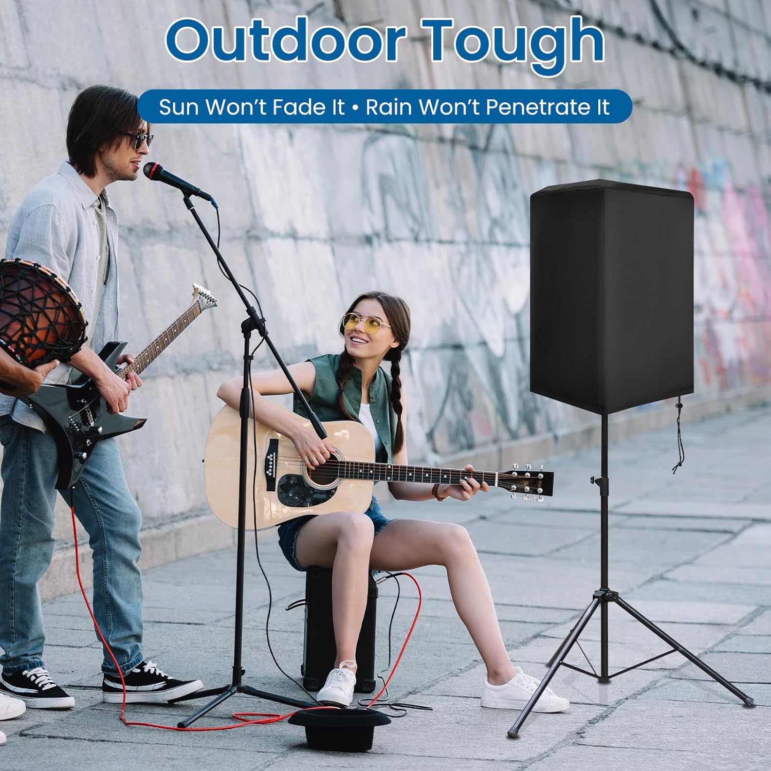 2 Pack Speaker Covers 15 Inch Waterproof Oxford Fabric Outdoor PA/DJ Speaker Cover for Powered Speaker Mounted on Stand Protection 30"x 19"x20" Black - Image 7