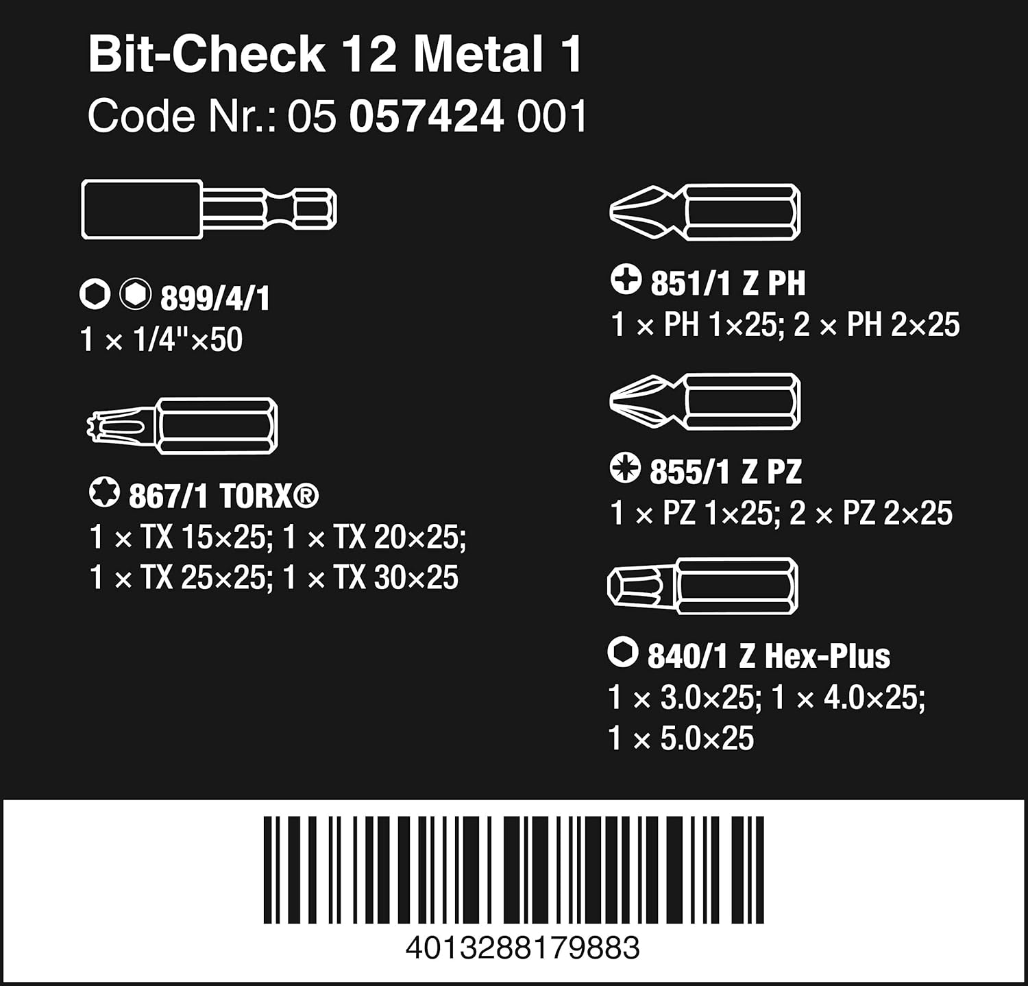 BIT-CHECK 12 METAL 1 BITS ASSORTMENT