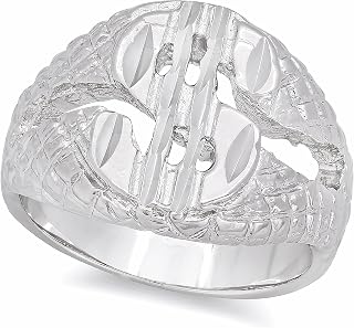 Rhodium Plated Dollar Sign Ring